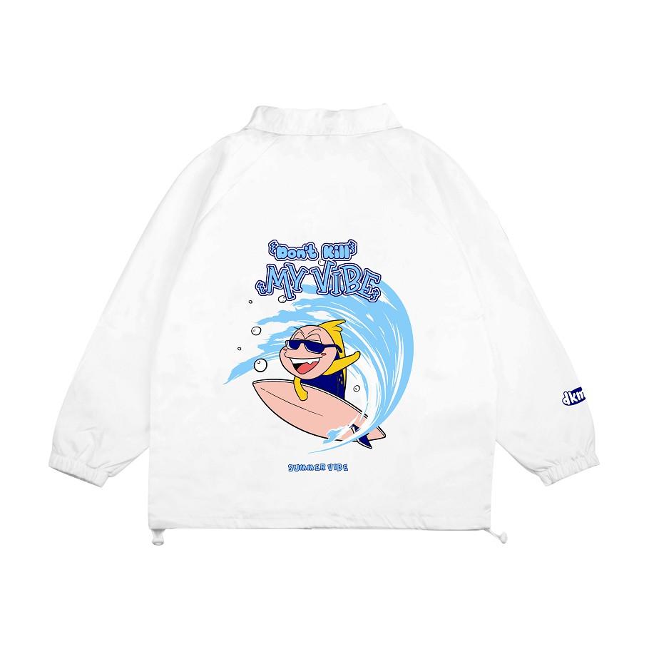 Áo khoác dù nữ màu trắng form rộng in hình | DKMV White Surfing Jacket