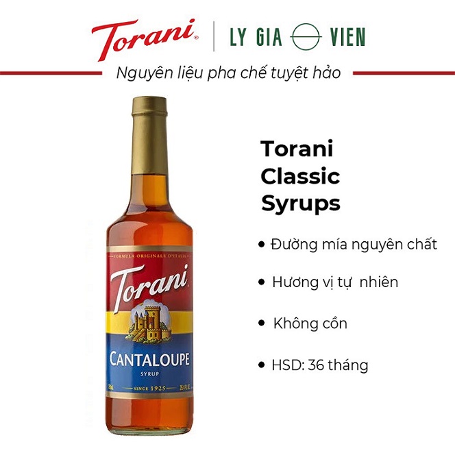 Sirô Hương Dưa Lưới Torani Classic Cantaloupe Syrub 750ml Mỹ  - Vị Ngon Độc Đáo Cho Mocktails, Soda Ý &amp; Nhiều Thức Uống Khác - Mang Sự Ngọt Ngào Đến Với Mùa Hè