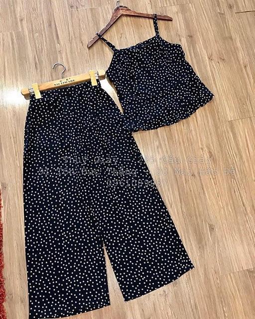 Set áo peplum quần ống rộng sang chảnh