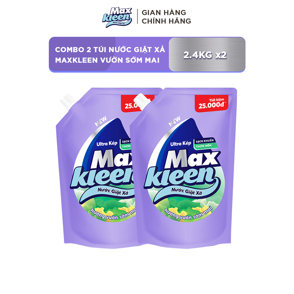 Combo 2 Túi Nước Giặt Xả Maxkleen Hương Vườn Sớm Mai (2.4kg/túi)