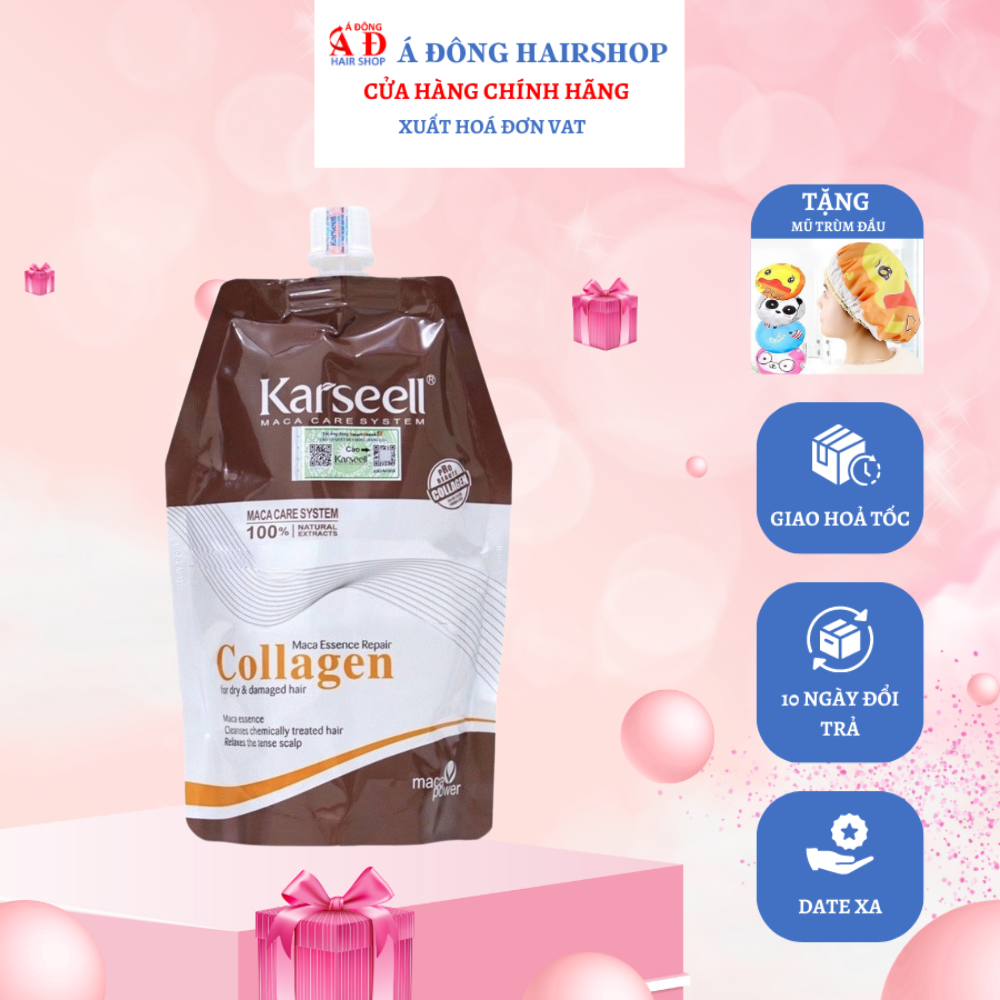 [+Tặng mũ trùm] Bộ phục hồi Keratin Collagen Karseell kết hợp phục hồi thần tốc tóc hư tổn 500ml