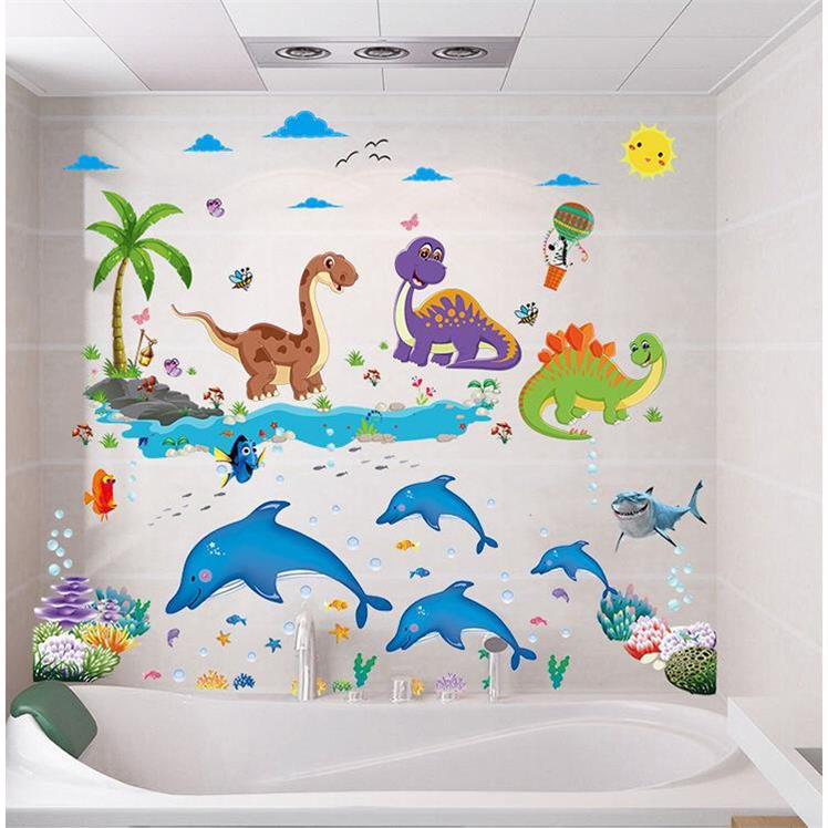 Decal dán tường Khủng long và Cá heo xanh - HP216