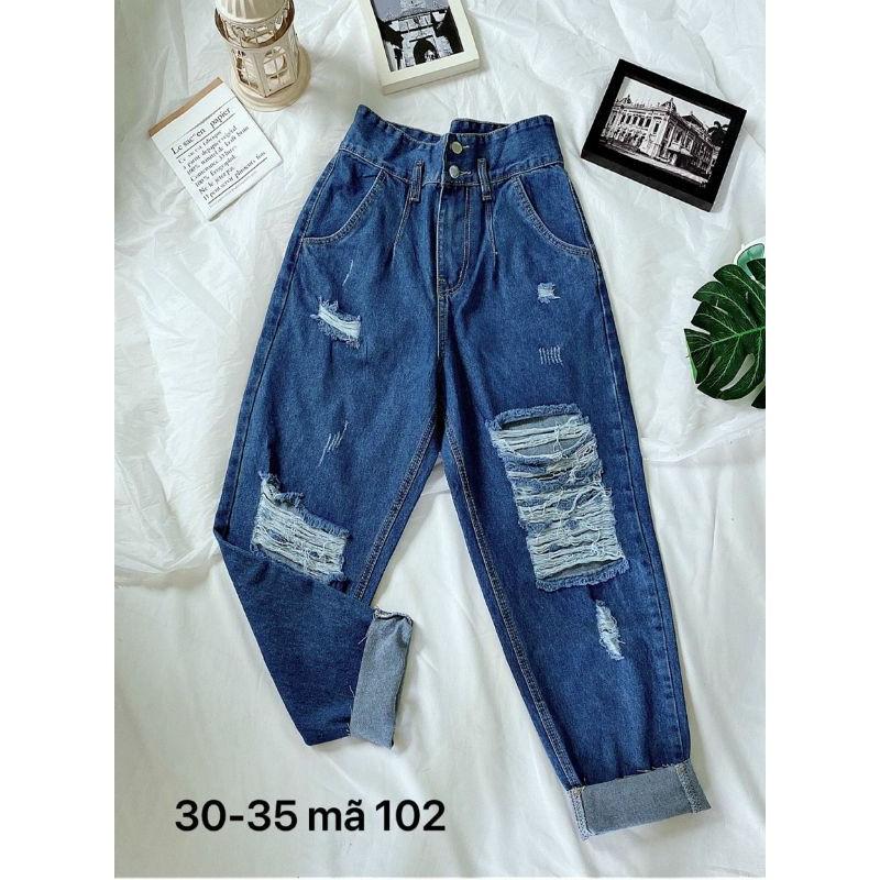 Quần baggy jean nữ lưng cao rách gối size đại