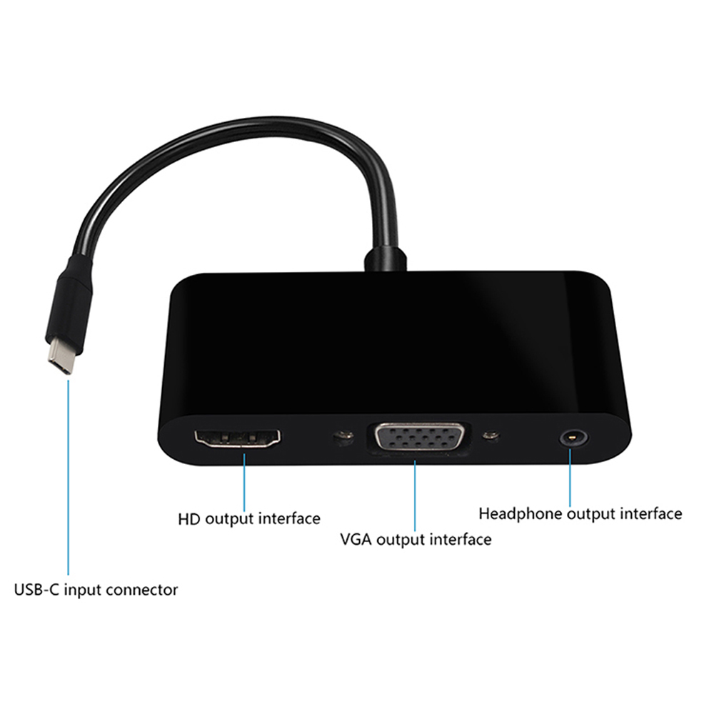 Bộ chuyển đổi Type-C sang HD VGA 3,5 mm Audio 3 in 1 với USB 3.0 HUB