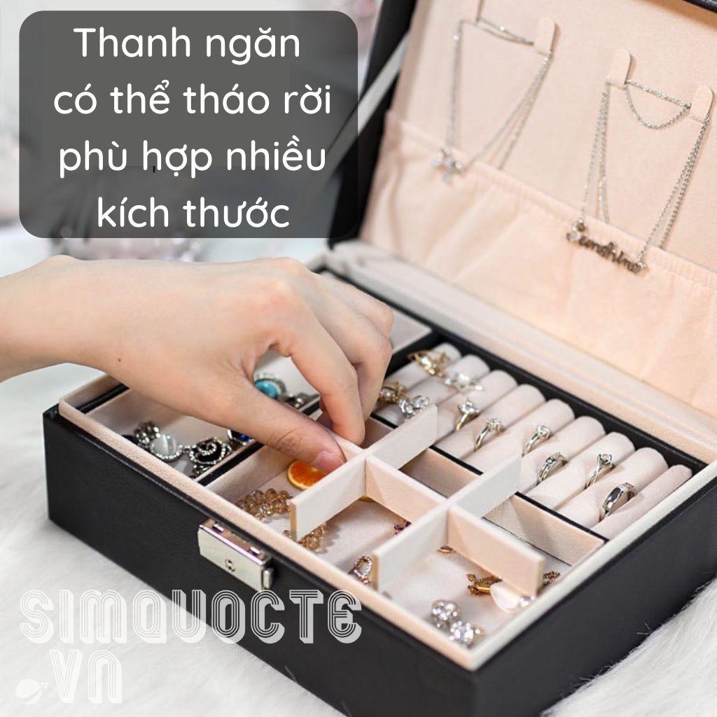 Hộp đựng trang sức hai tầng bọc da có khoá