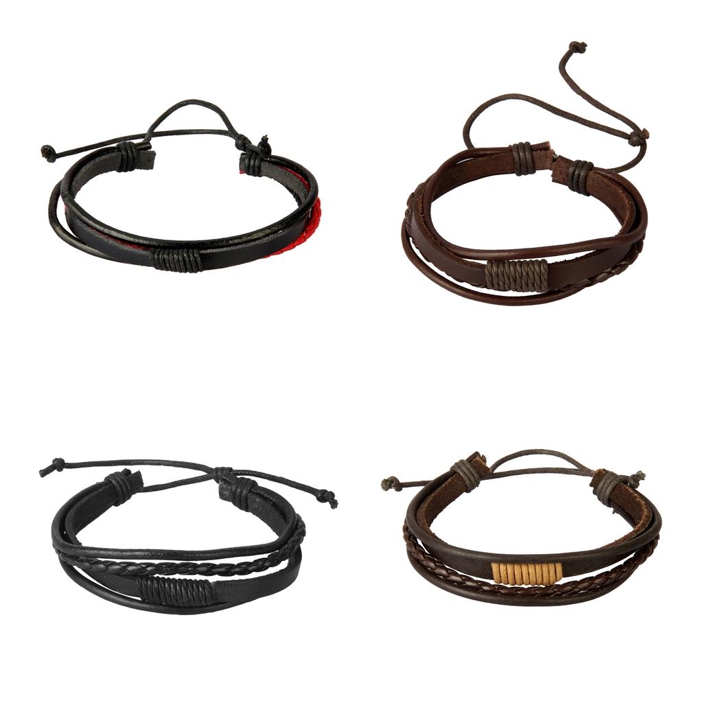 Punk Rock Men Women Multi Strand String Pull Tie Bracelet Braided PU Leather Braided Wax Cord