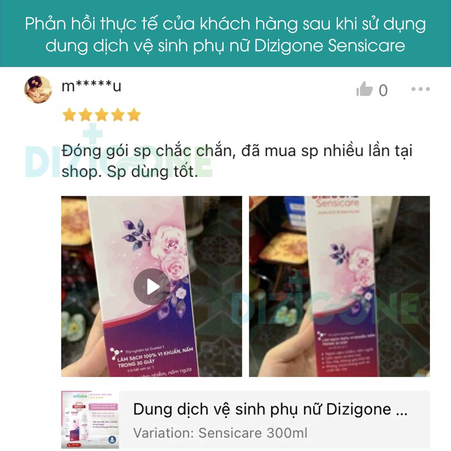 COMBO 3 Dung dịch vệ sinh phụ nữ DIZIGONE Sensicare 300ml: Hết ngứa, giảm khí hư, khử mùi hôi