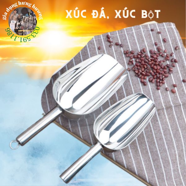 GIÁ SỈ TẠI XƯỞNG Dụng cụ cây muỗng Xúc đá bằng inox 304 số 4 vòng tròn đuôi cán dày