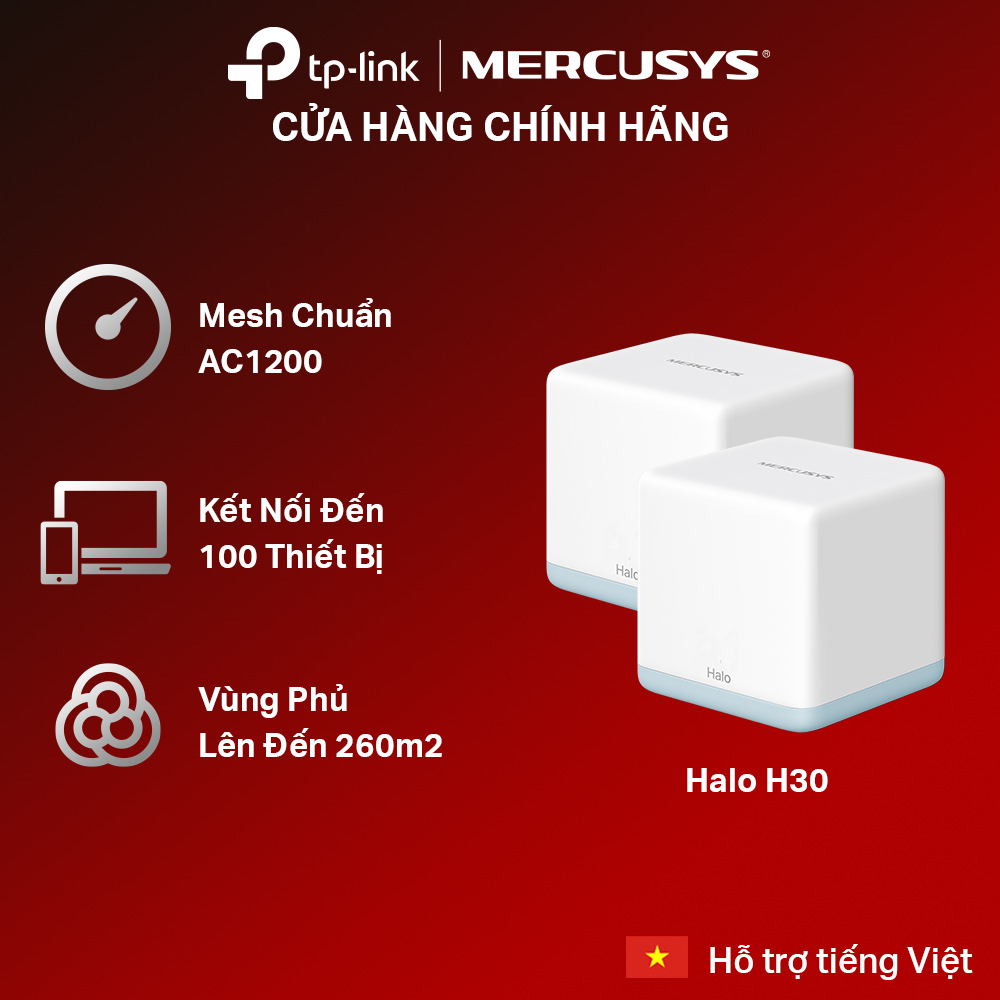 Bộ Phát Wifi Mesh Mercusys Halo H30 Chuẩn AC Tốc Độ 1200Mbps - Hàng Chính Hãng