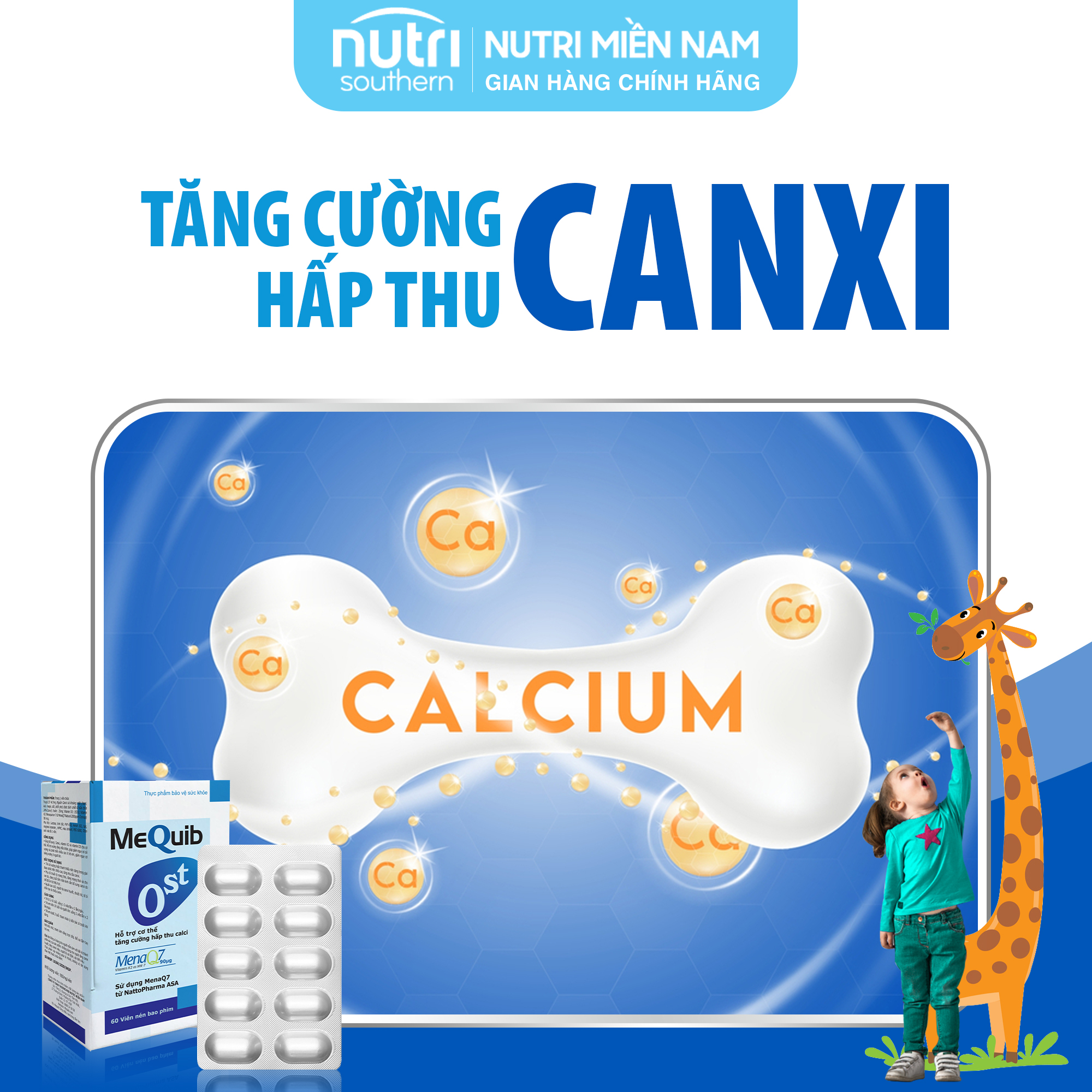 Vitamin D3 K2 MK7 MenaQ7 Và Canxi MEQUIB OST - Hỗ Trợ Tăng Cường Hấp Thu Canxi, Tăng Trưởng Chiều Cao và Phòng chống loãng xương