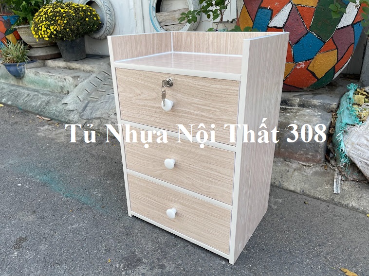 Tủ, Kệ Đầu Giường Nhựa Đài Loan Cao 64cm Ngang 43cm Sâu 31cm Màu Xoan Đào K196