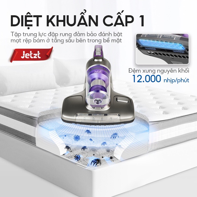 Máy Hút Bụi Giường Nệm Diệt Khuẩn UV Thế Hệ Mới JETZT J7 - Lực Hút Cực Mạnh - Diệt Khuẩn 4 Cấp - Cảm Biến Thông Minh