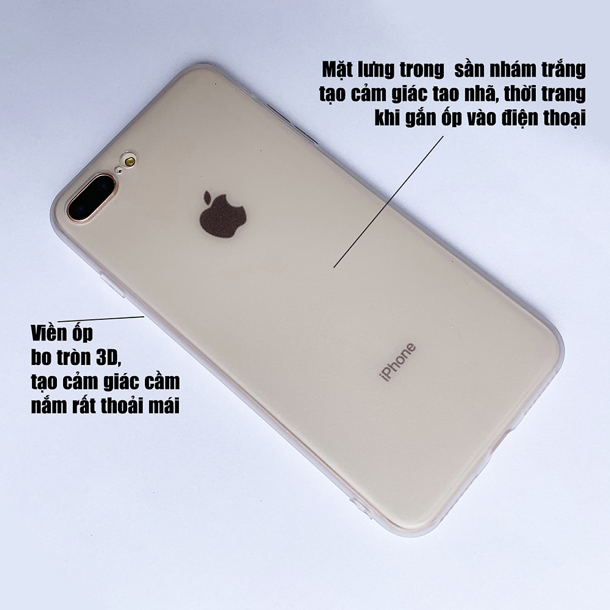 Ốp lưng dành cho iPhone 7 Plus vs iPhone 8 Plus viền dẻo trắng sần nhám cao cấp loại A+