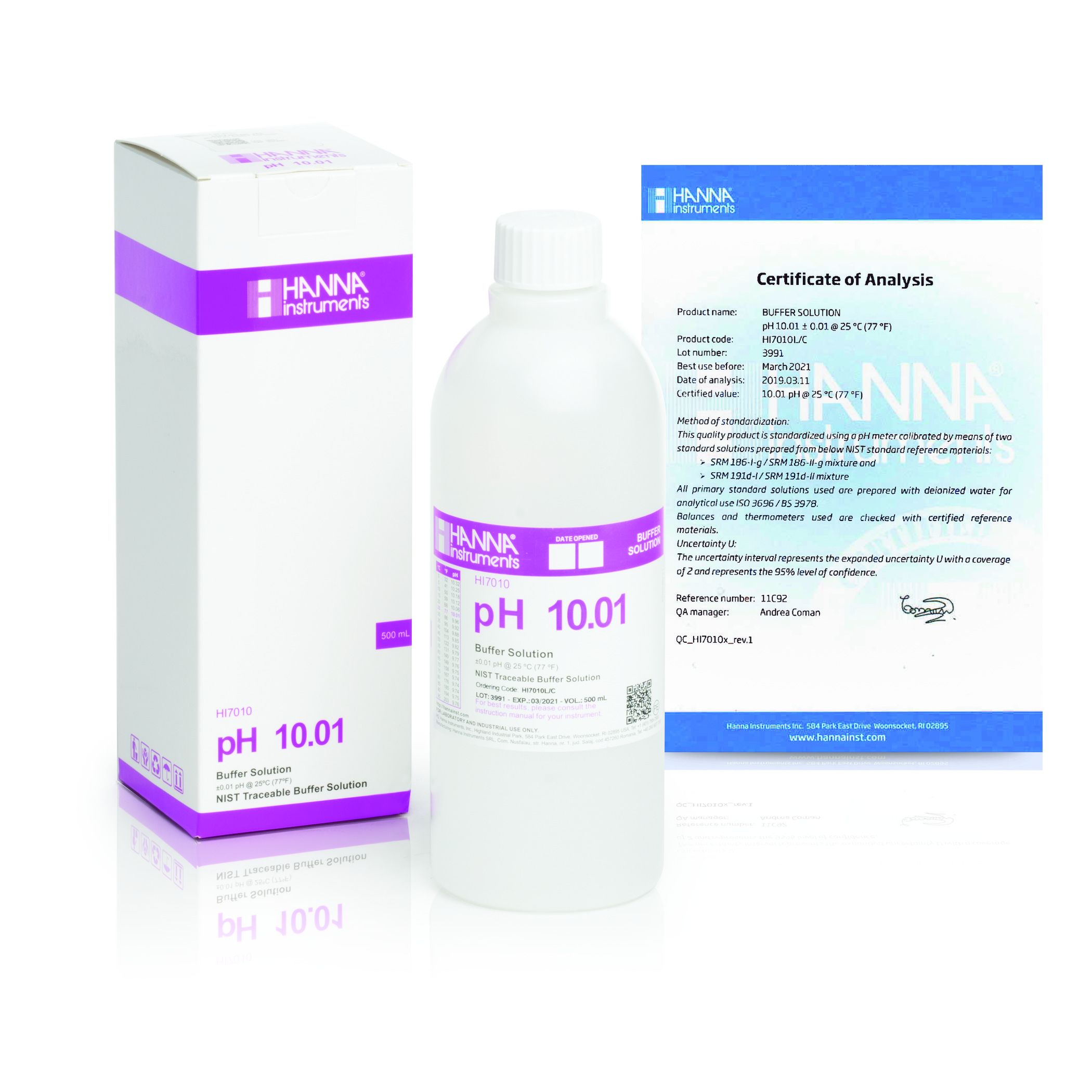 Dung Dịch Hiệu Chuẩn pH 10.01 Hanna HI7010L/1L, 1 Lít/chai