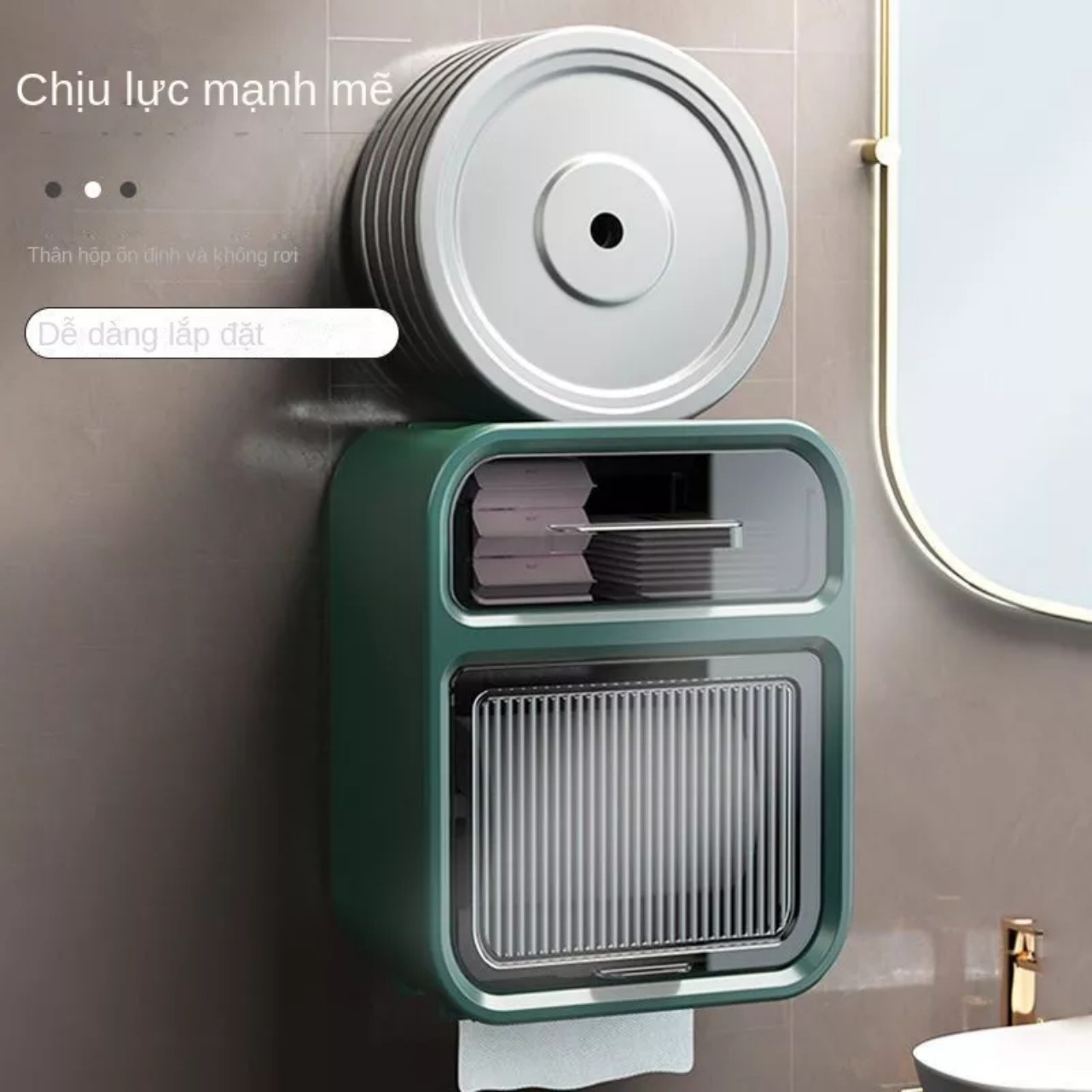 Hộp Đựng Giấy Vệ Sinh 2 Tầng Cao Cấp Hộp Đựng Giấy Vệ Sinh Dán Tường Có Kệ Để Điện Thoại - Hàng Chính Hãng MINIIN