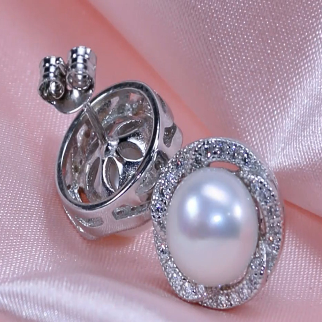 Bông Tai Ngọc Trai Nước Ngọt Thiên Nhiên Cao Cấp - Hoa 6 Cánh Nạm Zirconia - Trang Sức Cô Tấm - SANKA FLOWER PEARL (10ly) - CTJ1910