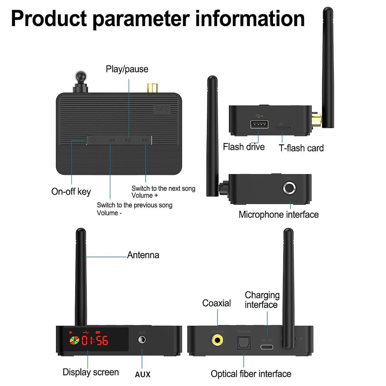 Bộ thu phát bluetooth không dây Vinetteam NFC D6/D400 cho loa và amply bộ chuyển đổi âm thanh bluetooth 5.1 hỗ trợ AUX/RCA/USB U-Disk/TF có điều khiển  từ xa - hàng chính hãng