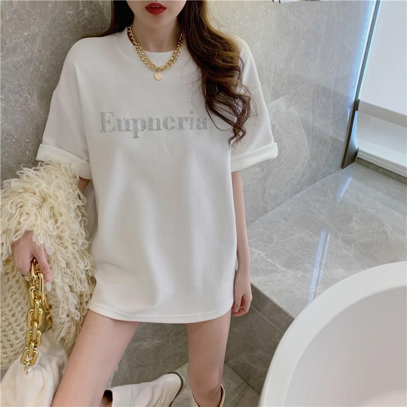 Áo phông nữ form rộng cổ tròn tay lỡ phong cách hàn