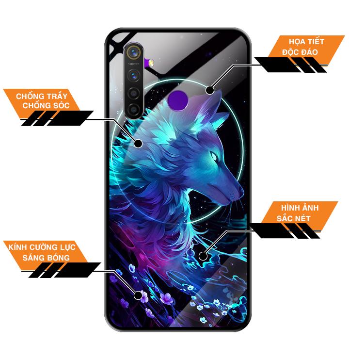 Ốp Lưng Kính Cường Lực cho Điện thoại Realme 5 Pro - 0485 Wolf - Hàng Chính Hãng