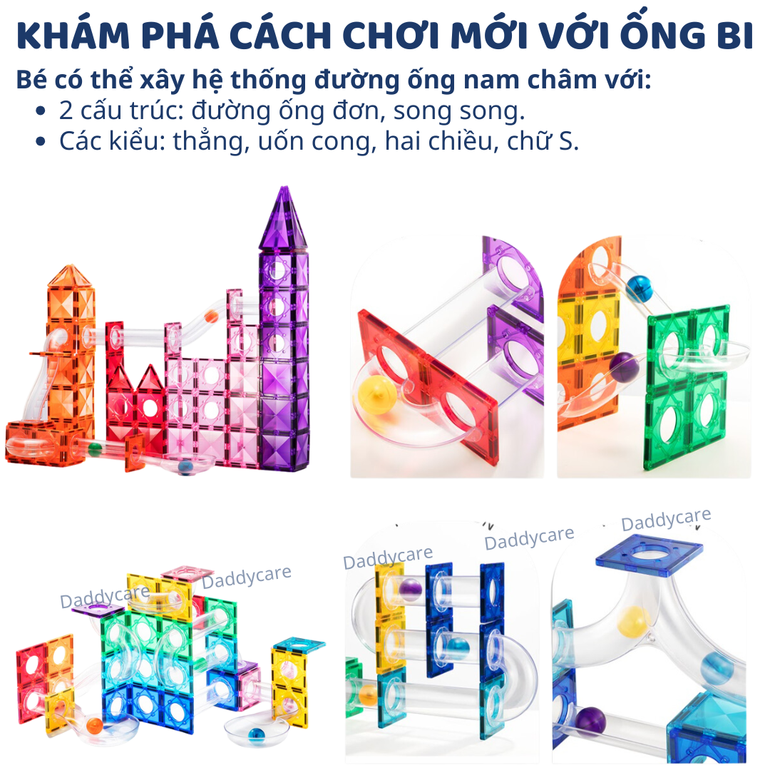 Bộ xếp hình nam châm lắp ráp đường ống Mideer Colorful Magnetic Tiles- Marble Run