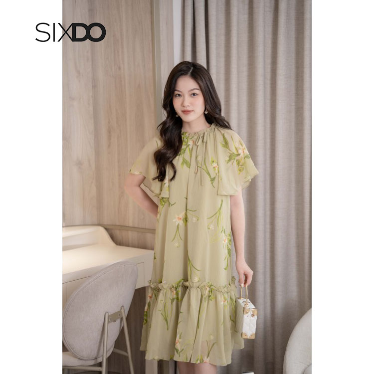 Đầm voan hoa dáng suông thanh lịch SIXDO