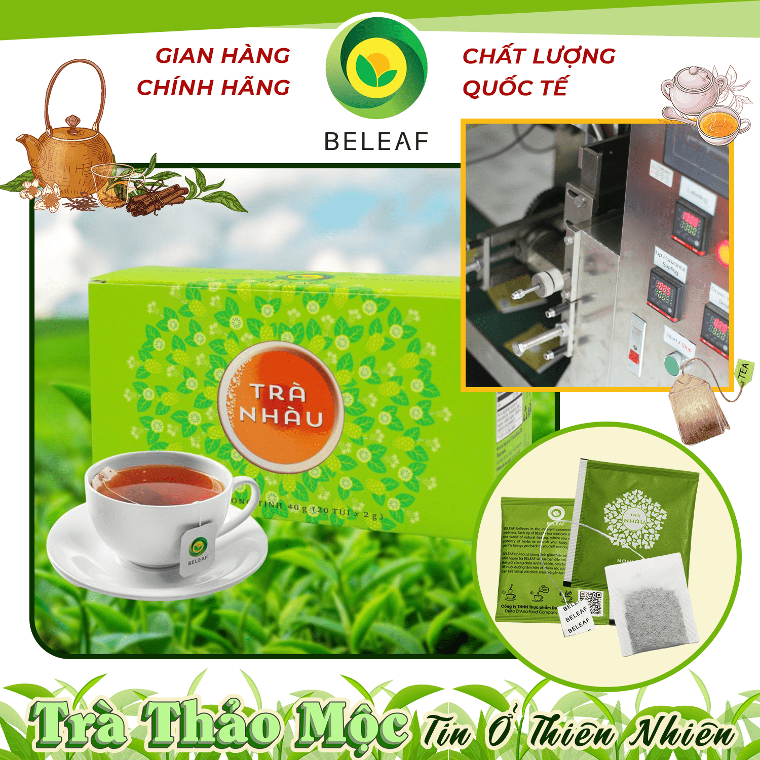 Trà Nhàu - Noni Tea - Trà Thảo Mộc Beleaf hỗ trợ tiêu hóa, tăng cường miễn dịch