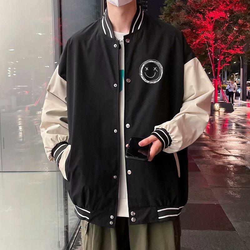 Áo khoác bomber in hình mặt cười Unisex form rộng nam nữ đều mặc Áo khoác bóng chày Jacket mùa đông nam nữ mặc siêu đẹp