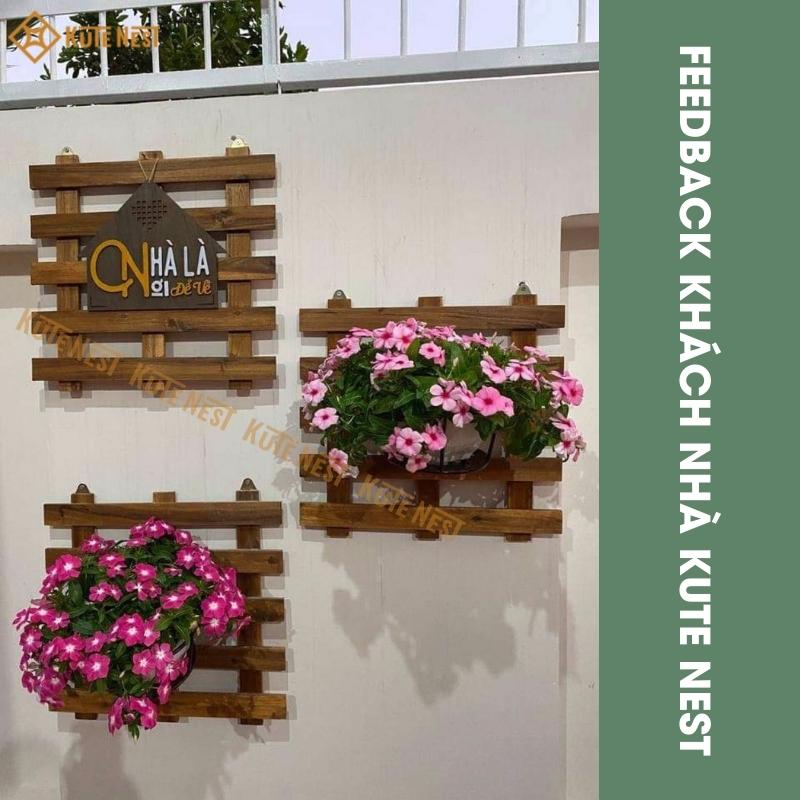 Bộ 2 khung gỗ treo tường trang trí ban công và tường trong nhà, chất liệu gỗ tràm chuyên dùng ngoài trời - Hàng loại A - KT Ngang 49.5 x Cao 47 cm x 2 khung - Kute Nest