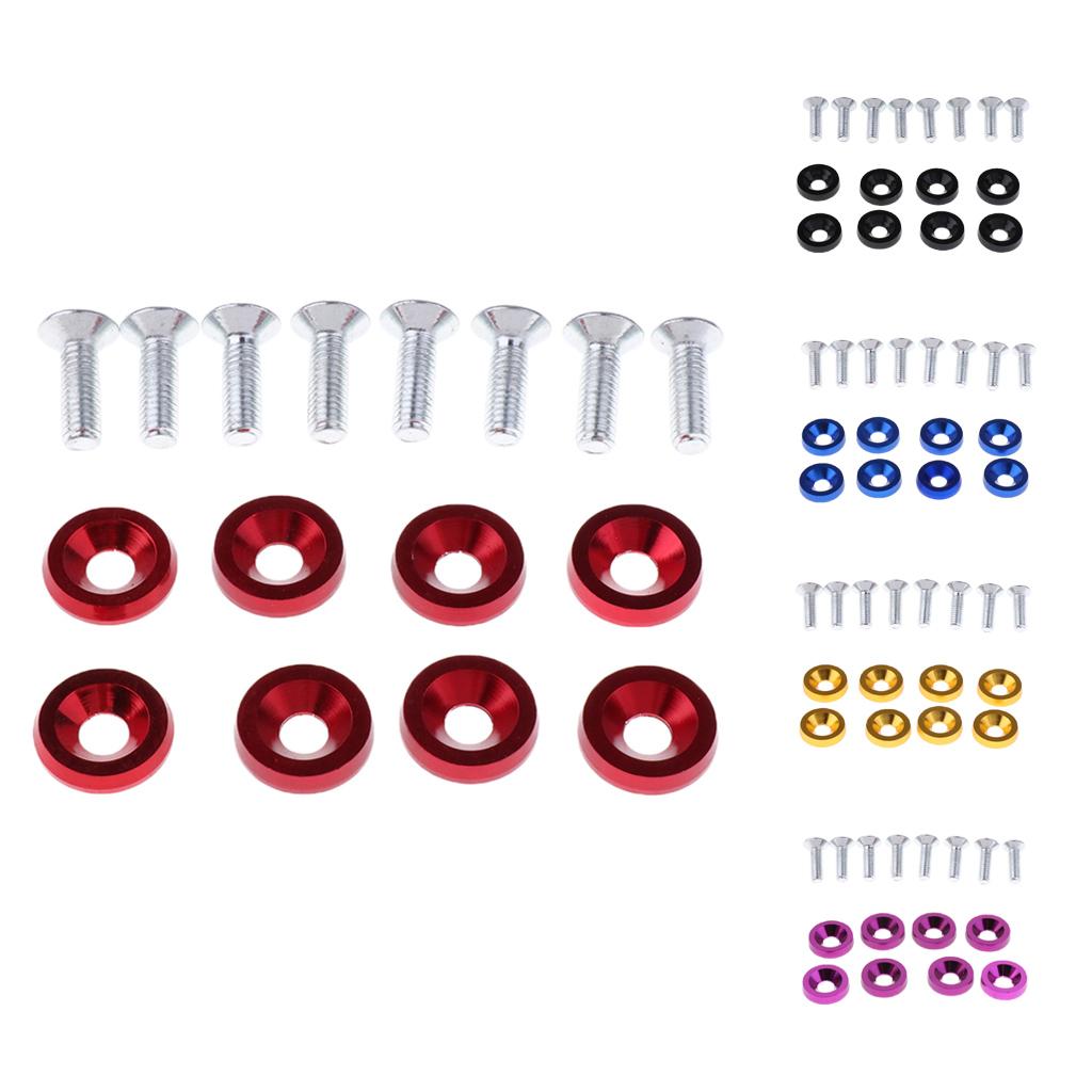 8 Sets M6 Bumper Washer Bolt Engine Bay Screw Kit CNC Billet Aluminum Red