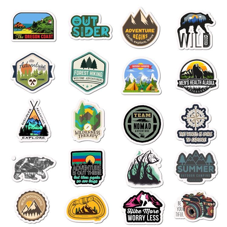 Set 50 Cái STICKER Chủ Đề Camping Chống Thấm Nước Trang Trí Điện Thoại , Laptop , Vali Siêu Cute