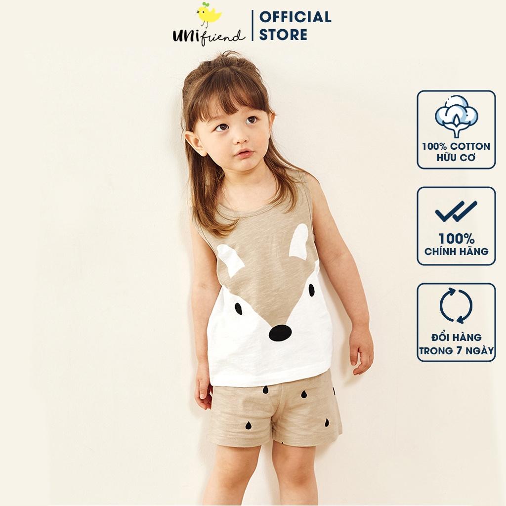 Bộ đồ ba lỗ mặc nhà cotton mịn cho bé gái U4007 - Unifriend Hàn Quốc, Cotton Organic