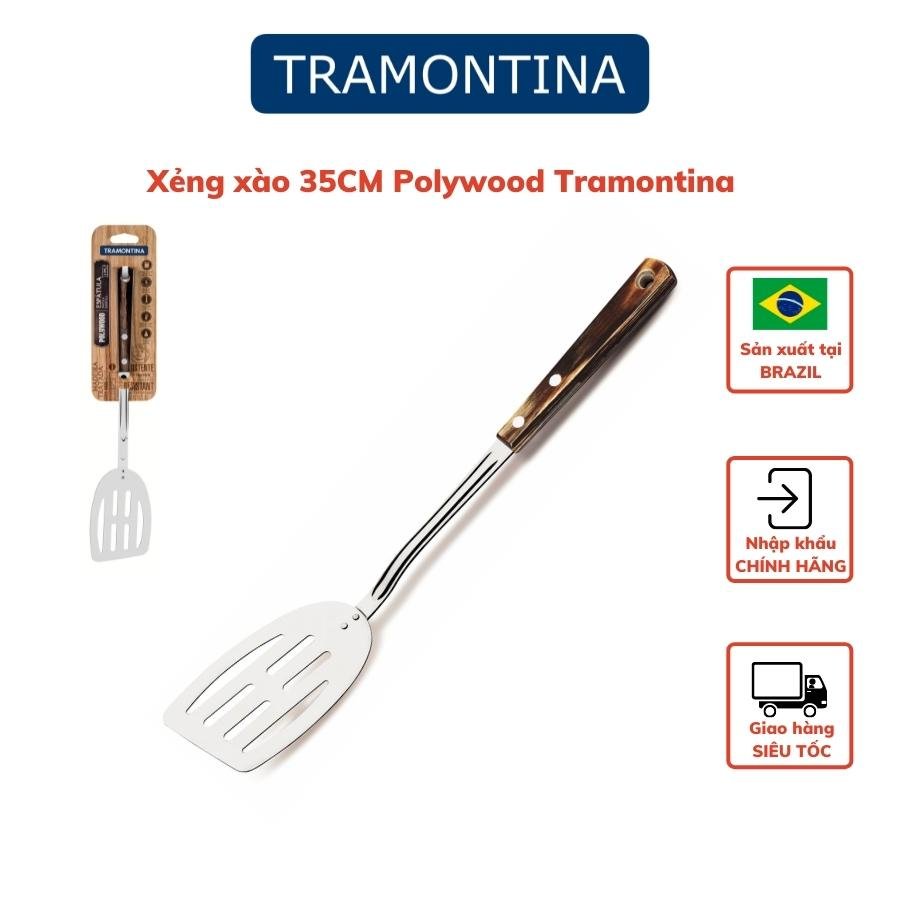 Xẻng Xào Tramontina Cán Gỗ Polywood 35cm Thép Không Gỉ Nhập Khẩu Brazil