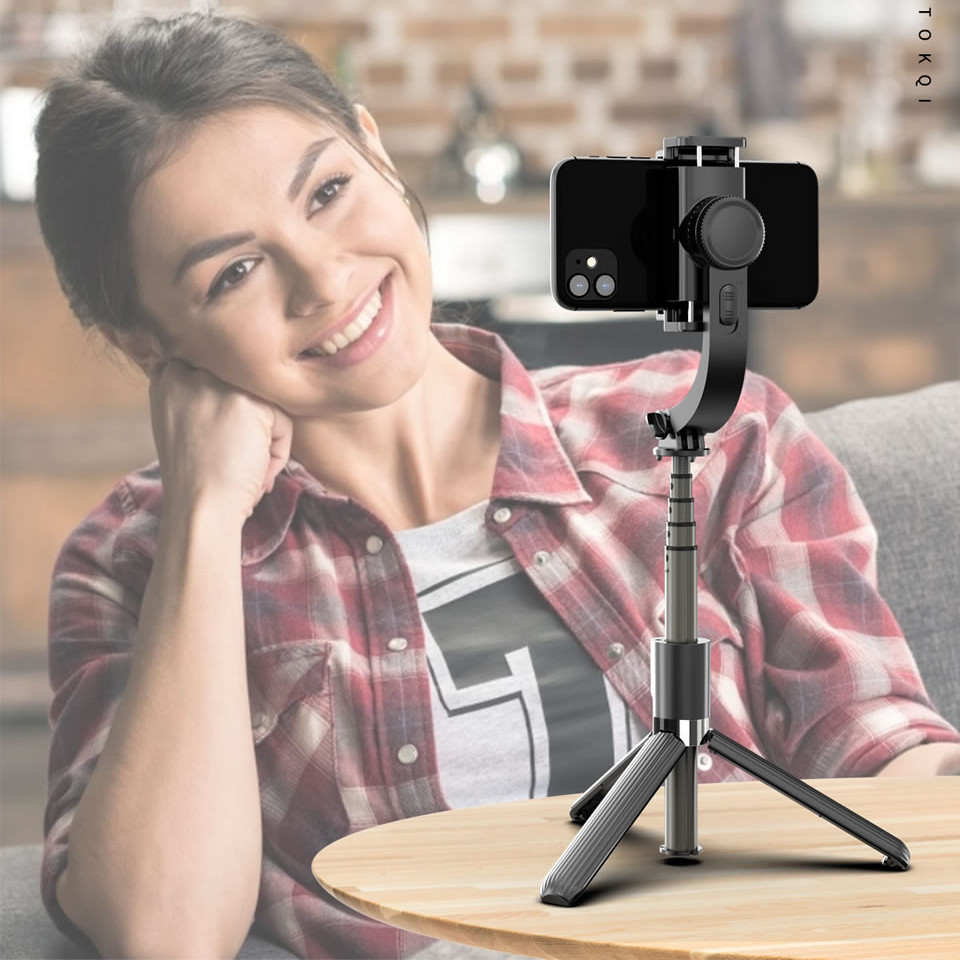 Gậy chụp hình selfie quay phim chống rung kiêm tripod đa năng 2 in 1 kèm remote bluetooth không dây hiệu HOTCASE Gimbal Stablizer L08 hỗ trợ nhiều mức thay đổi độ dài, tripod 3 chân chắc chắn, xoay 360 độ - Hàng nhập khẩu