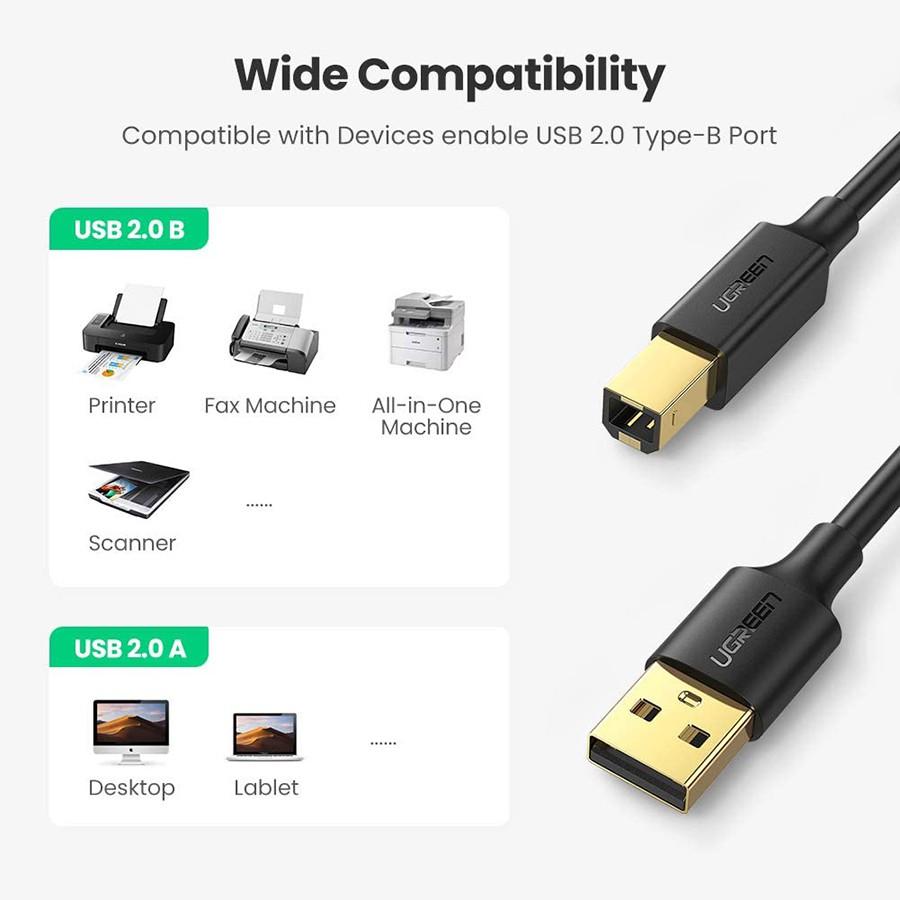 Cáp máy in Ugreen 10351 dài 3m chuẩn USB 2.0 cao cấp - Hàng Chính Hãng