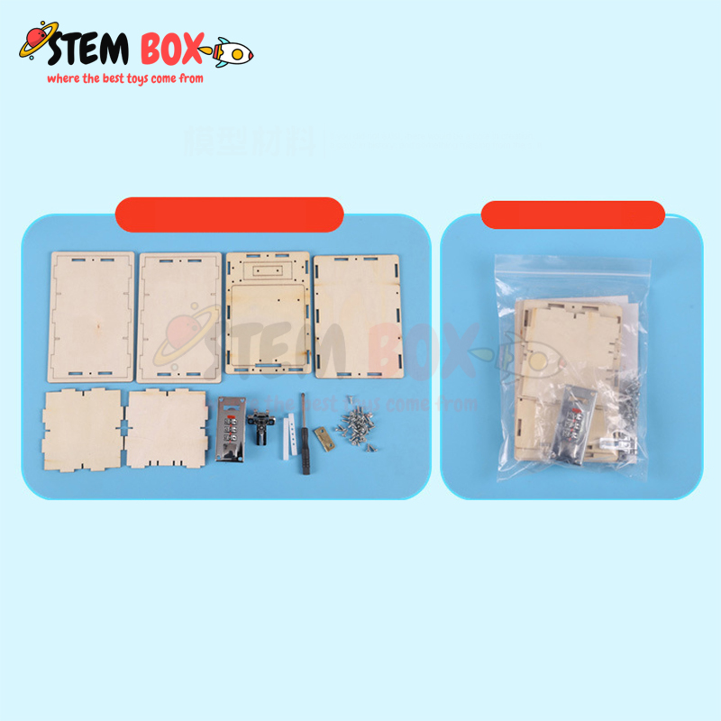 Đồ chơi trí tuệ bộ lắp ghép két sắt mini bằng gỗ - Trò chơi DIY STEM BOX