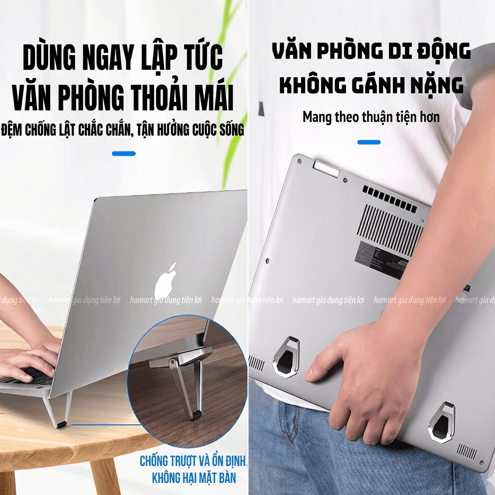 Bộ Đế Kê Laptop Tản Nhiệt Mini Kim Loại Kẽm Cao Cấp Gấp Gọn Giá Đỡ Macbook 2 Chân Keo Dán Siêu Dính - Hàng nhập khẩu