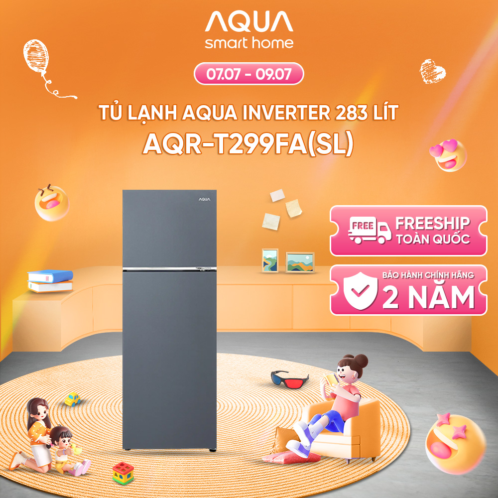 Freeship toàn quốc - Tủ lạnh ngăn đông trên Aqua Twin Inverter 283L AQR-T299FA(SL) - Bảo hành 2 năm - Hàng chính hãng