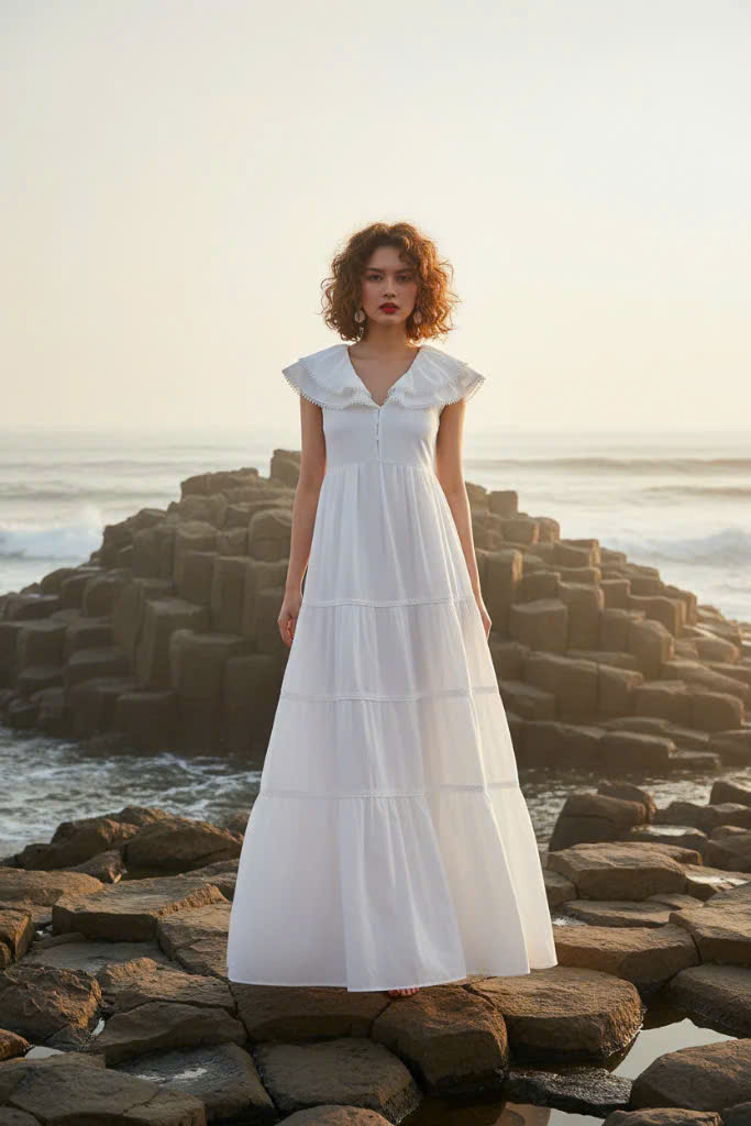 Đầm Maxi Cotton Trắng Thiên Nga Dre175 Thời trang Hity