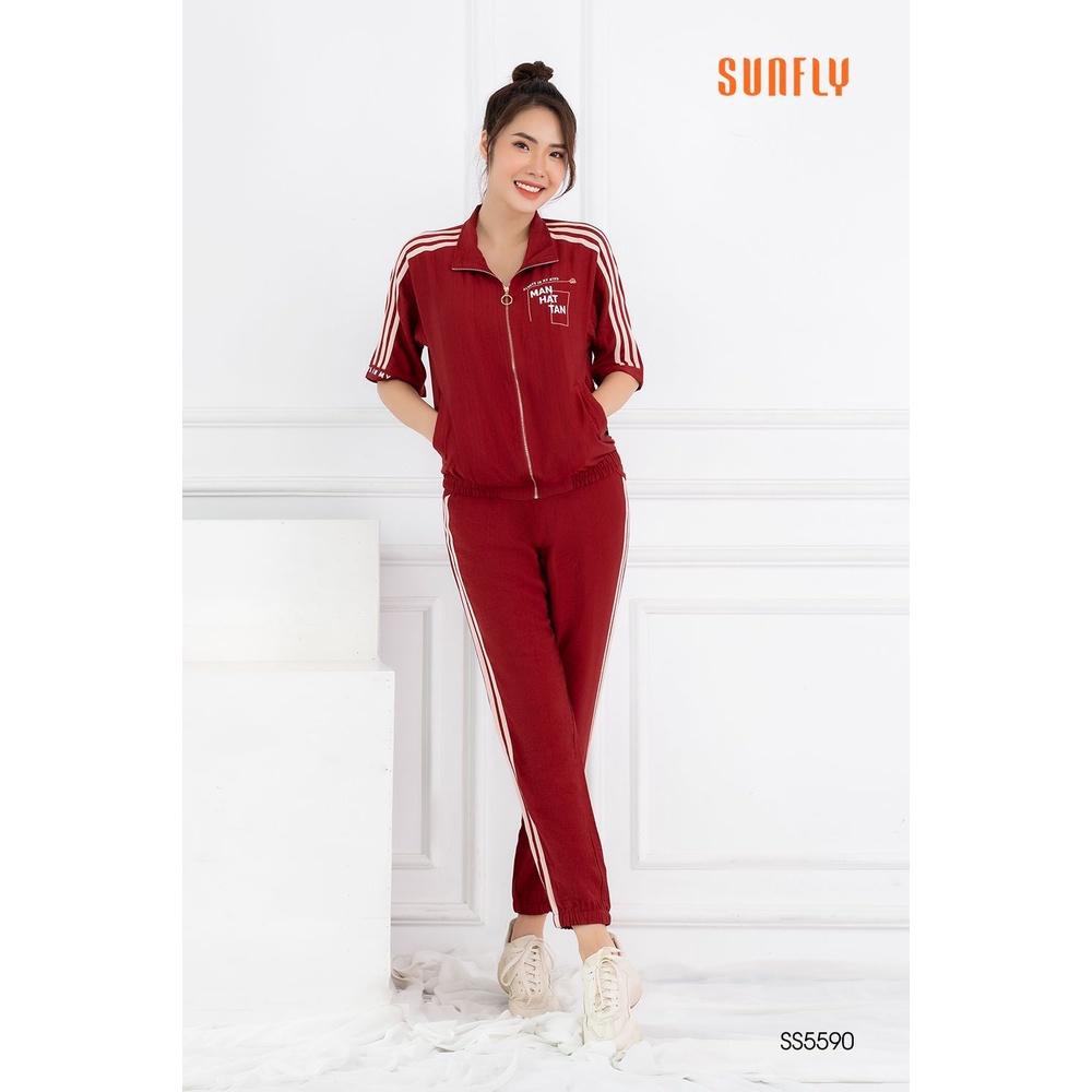 SS5590 Bộ đồ mặc nhà nữ thể thao linen kéo khóa áo cộc, quần dài