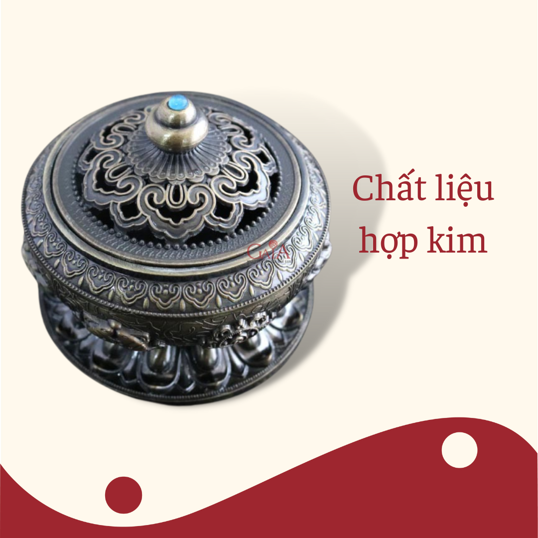 Đế xông trầm-đốt nhang vòng khắc hoạ tiết Bát bảo