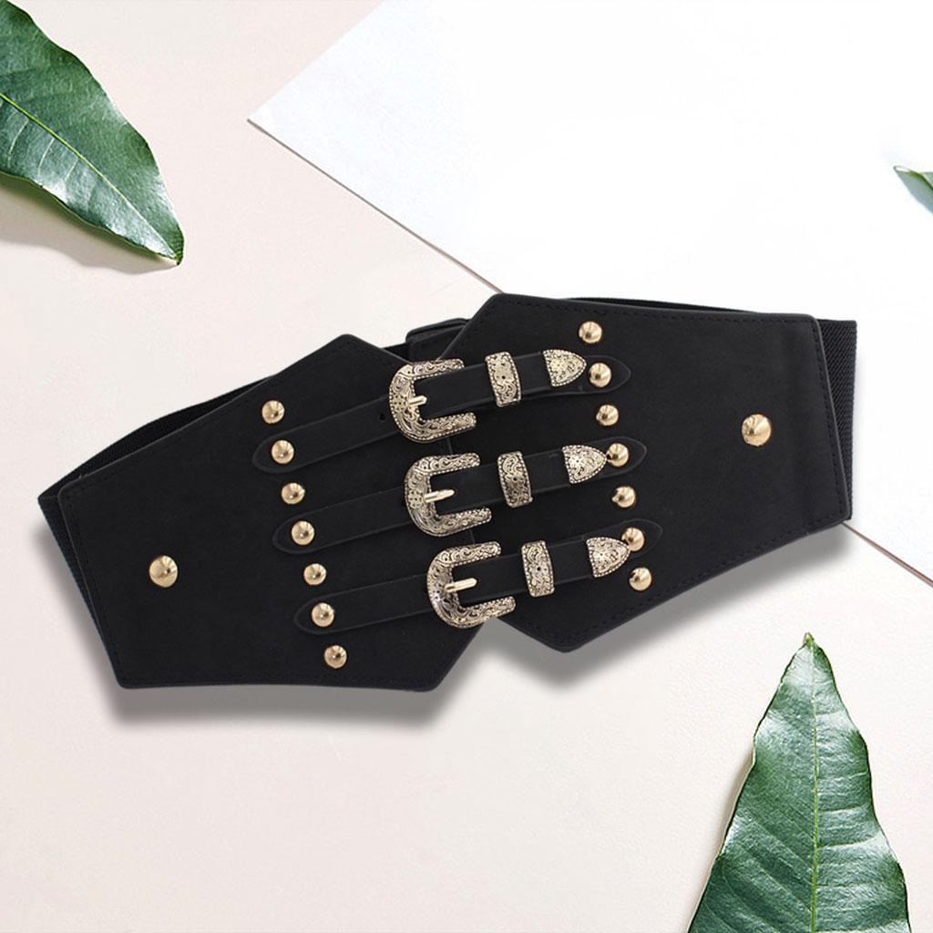 Women Waist Belt Casual Elastic Alloy Buckle PU Leather Fashion Durable Wide Belt for Dress Shirt Skirt Decoration Waistband