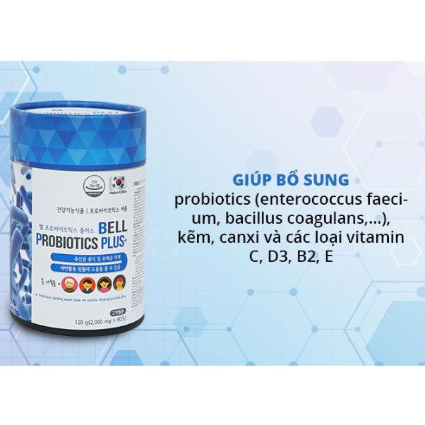 Combo 2 Hộp Thực phẩm chức năng bảo vệ sức khỏe Men tiêu hóa Bell Probiotics Plus (2 hộp x 120g)