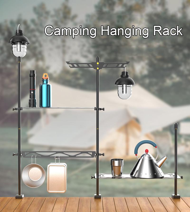 Camping Hanging Rack Camping Lantern Pole Cookware Hanging Rack for Hiking Fishing Camping Backpacking