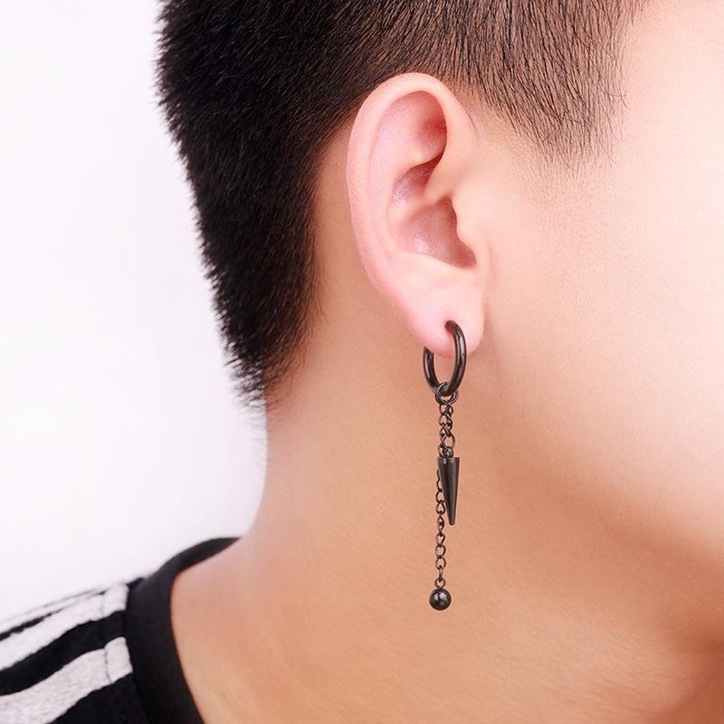 Khuyên Tai Inox không rỉ Nam, Bông Tai Nam Dây Xích Dài Idol Hàn Quốc Kẹp, Sỏ Lỗ Tai - XUÂN SHOP