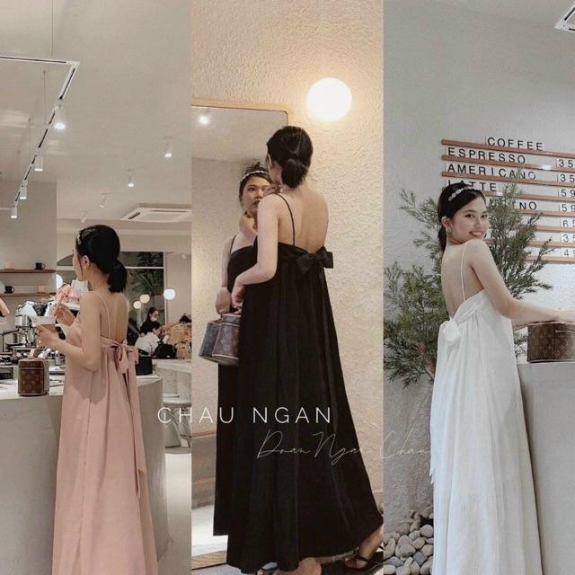 Đầm suông hai dây dập ly cột nơ lưng cực đẹp - hình thật trải sàn