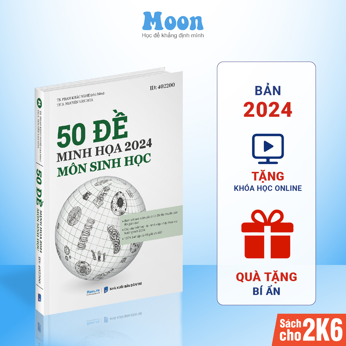 Bộ 50 đề minh họa môn Sinh học 2024 dành cho 2k6, Sách ID Moonbook luyện đề thi trắc nghiệm môn Sinh thầy Phan Khắc Nghệ