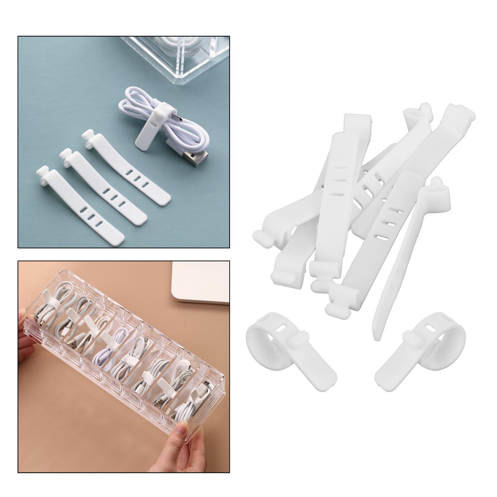 10Pcs Silicone Cable Ties with Hook and Loop 3 Holes Keeper for Data Cable