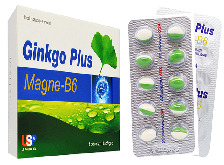 Bổ não - Tăng cường tuần hoàn não GINKGO PLUS – MAGNE B6 USP Hộp 30 viên