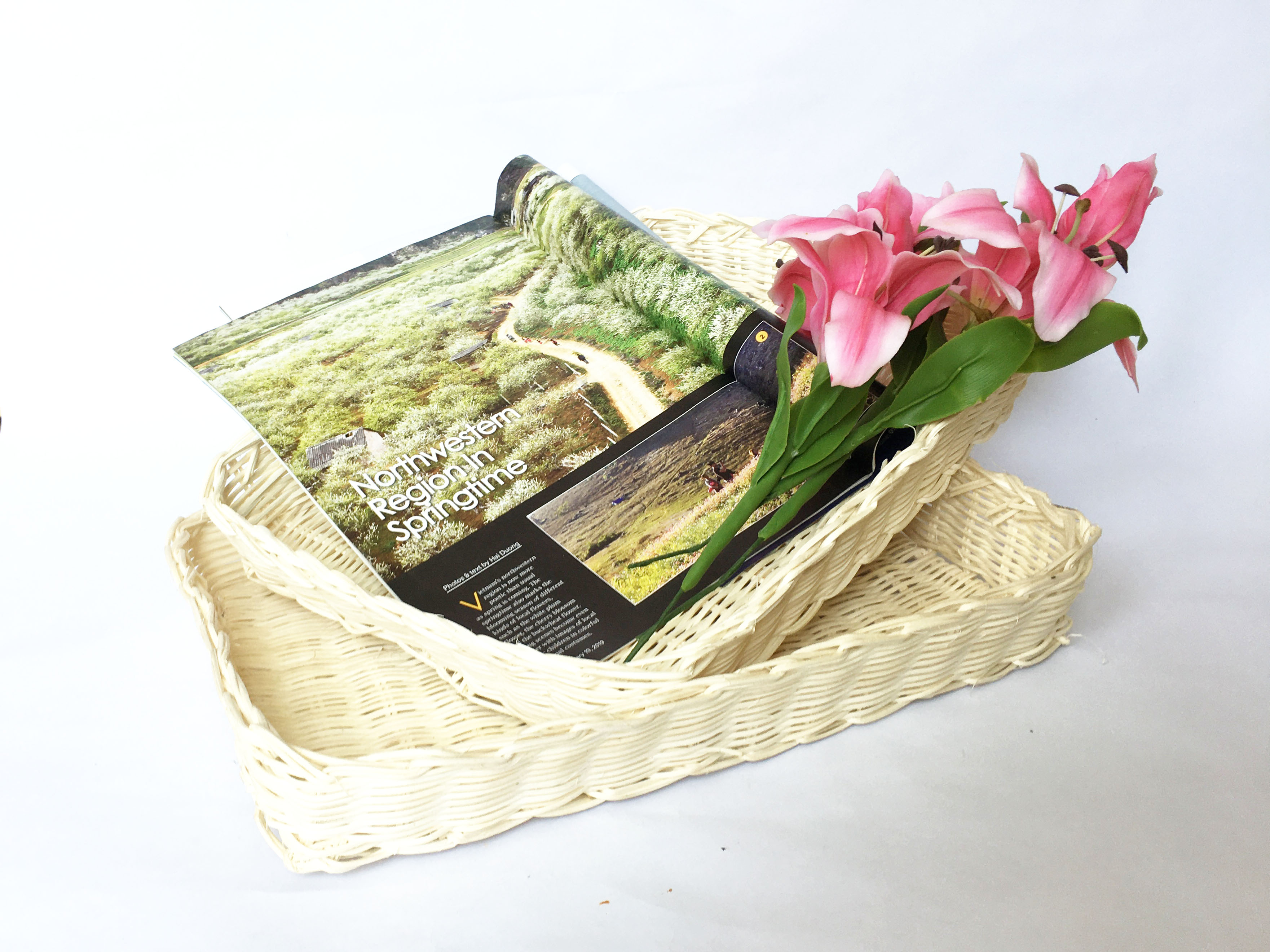 Khay mây đan bằng mây tự nhiên Khay chữ nhật KT D32xR22xC5.5cm đựng đồ, decor, trang trí bằng mây