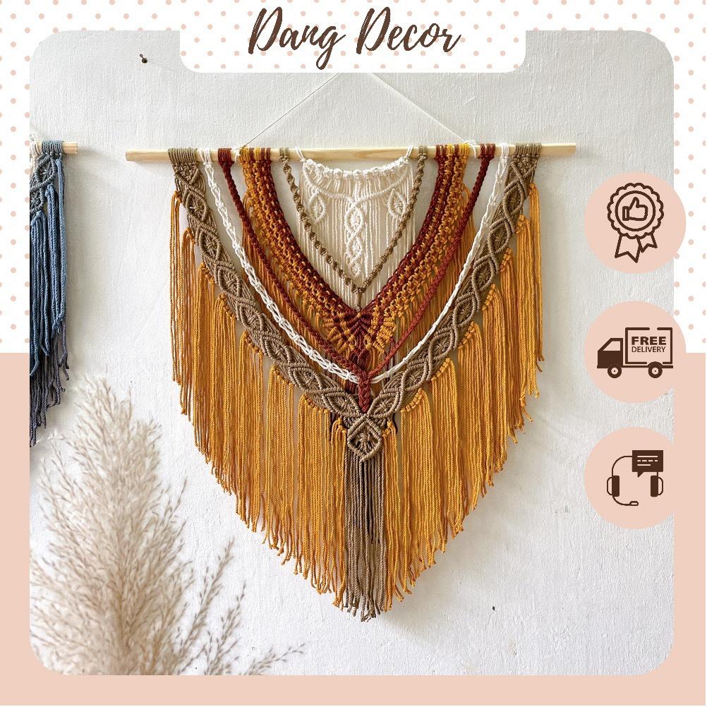 Mành macrame trang trí nhà cửa phong cách Vintage tông màu vàng nâu ấm áp